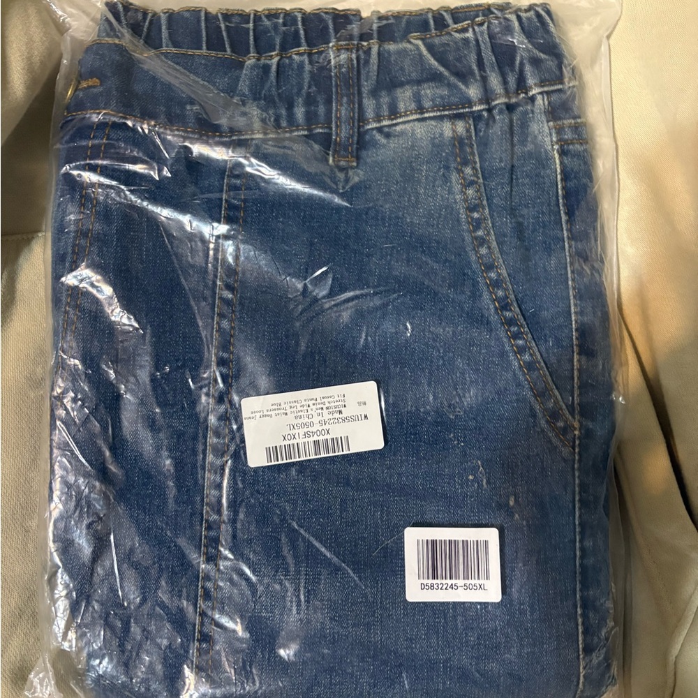 Men’s Blue Denim Elastic Waist Baggy Jeans